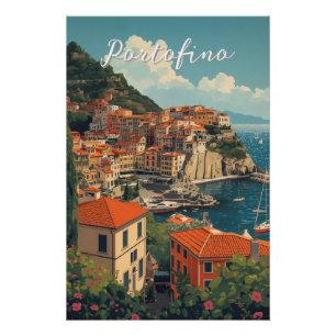 Pôster Estilo Vintage Portofino Genova Itália