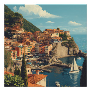 Pôster Estilo Vintage Portofino Genova Itália