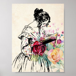 Poster Estilo Vintage Senhora com livro