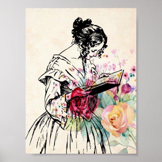 Poster Estilo Vintage Senhora com livro (Frente)