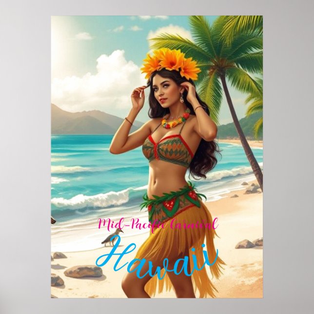 Poster Estilo Vintage Viagem Honolulu Hula Girl Havaiana (Frente)
