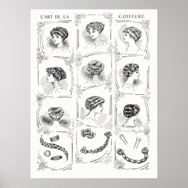 Poster Estilos de cabelo femininos franceses Vintage (Frente)