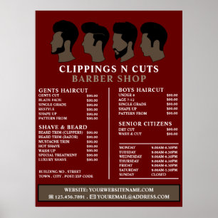 Poster Estilos de Cabelo, Lista de Preços de Barbeiros Ma