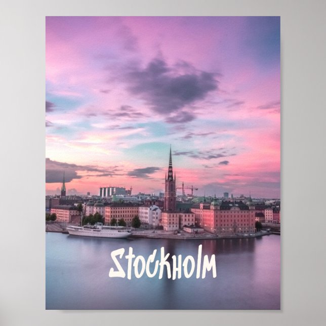 Poster Estocolmo Capital da Noite da Suecia Skyline (Frente)