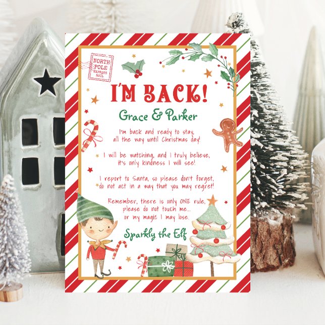 Poster Estou de volta Bem-vindo de volta à Elf de Natal (I'm Back Christmas Elf Letter that is editable, personalized letter from your Elf. Print at home.)