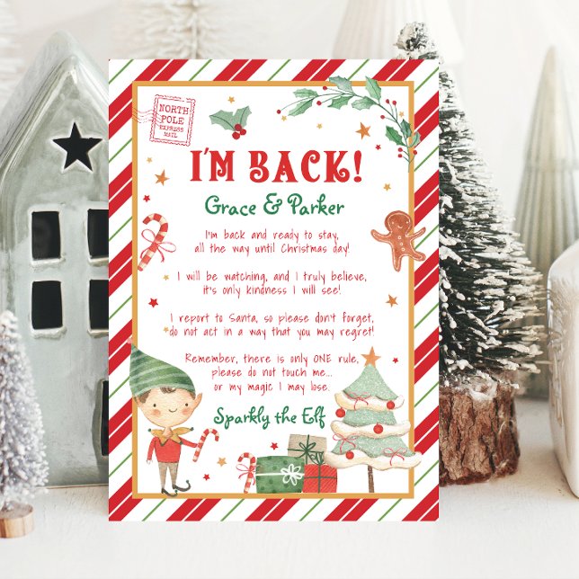Poster Estou de volta Bem-vindo de volta à Elf de Natal (I'm back Elf letter is a great way to welcome back your Christmas elf. Personalized elf letter )