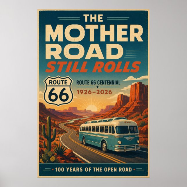 Poster estrada 66 Ônibus da Estrada Mãe Centenário Arte d (Frente)