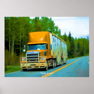 Poster Estrada amarela do caminhão da carga que conduz o