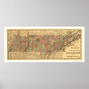 Pôster Estrada de ferro de Tennessee & mapa 1888 da