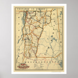 Pôster Estrada de ferro de Vermont & mapa 1896 da cidade