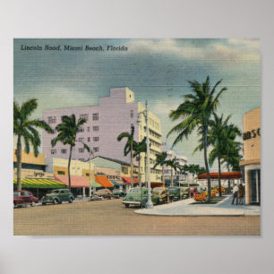 Poster Estrada de Lincoln, vintage de Miami Beach,