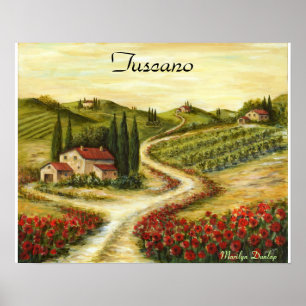 Pôster Estrada de Tuscan com papoilas