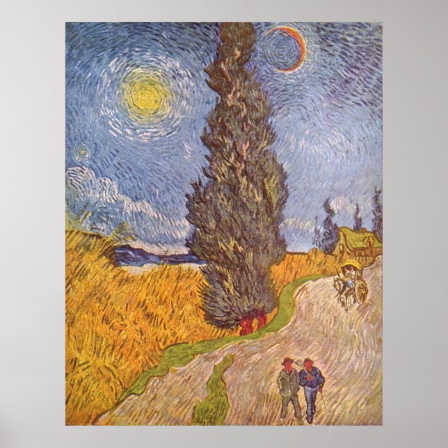 Poster Estrada do campo com a cipress Vincent van Gogh Po (Frente)