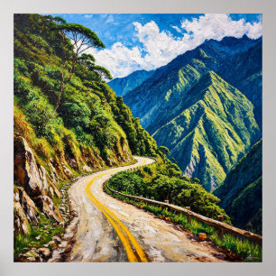 Poster Estrada Sinúosa Rodeada por Montanhas Verdejantes