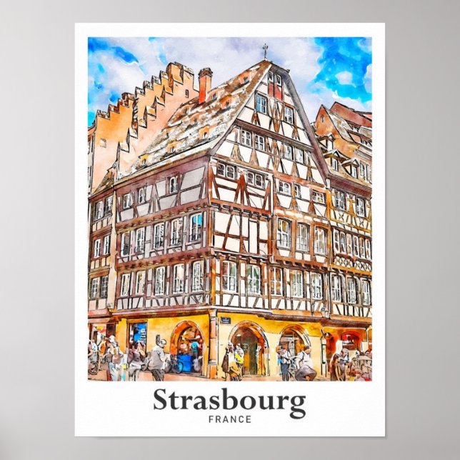 Poster Estrasburgo França Viagem Watercolor (Frente)