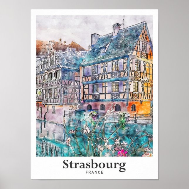 Poster Estrasburgo França Viagem Watercolor (Frente)