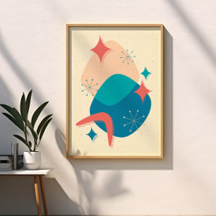 Poster Estrela Bumerangue Abstrata da Era Atômica do Meio