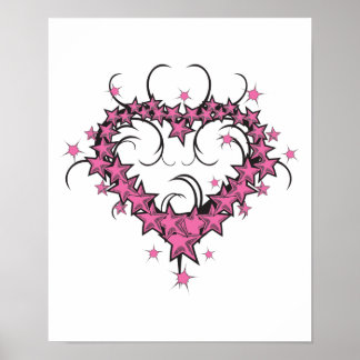 Poster estrela da forma cardíaca tatuagem design