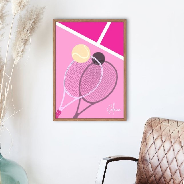 Poster Estrela de quadra de tênis retrô rosa Assinatura p (Criador carregado)