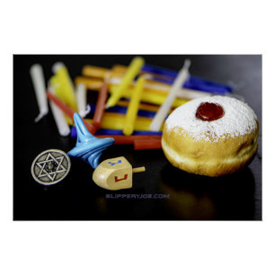 Pôster Estrela Feliz de Hanukkah de David menorah Dreidel