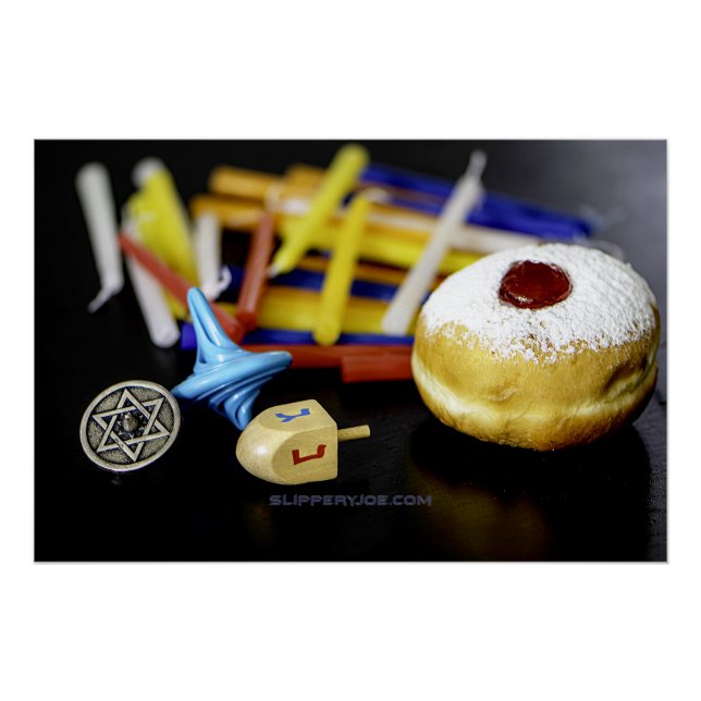 Pôster Estrela Feliz de Hanukkah de David menorah Dreidel (Frente)