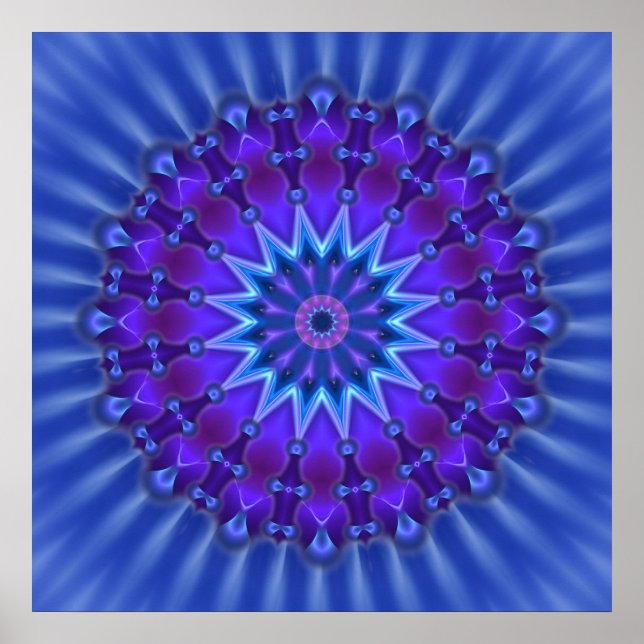 Poster Estrela Mandala em azul | flor real (Frente)