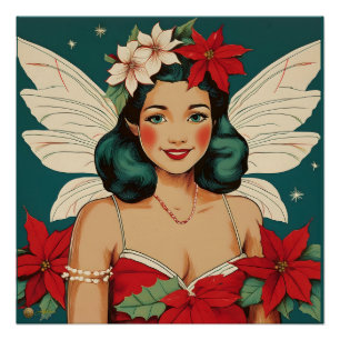 Pôster Estrela Pin-Up Tropical de Natal dos Anos 50