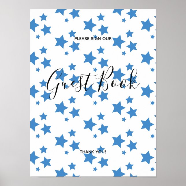 Poster Estrelas Azuis Design Moderno Sinal de Livro Carta (Frente)