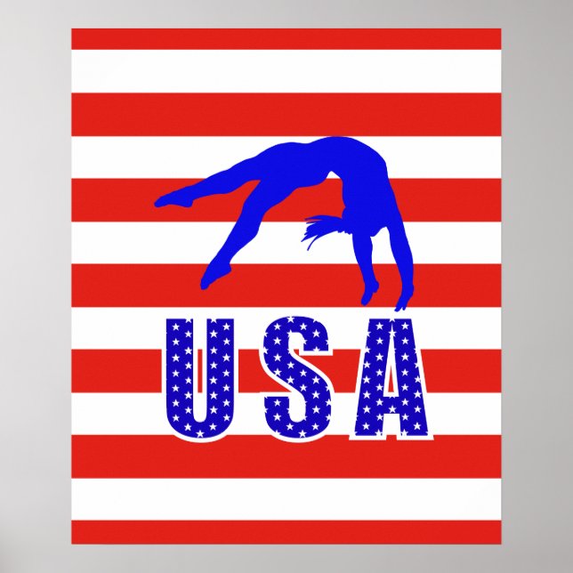 Poster Estrelas Azuis Vermelhas Modernas Strips Ginástica (Frente)