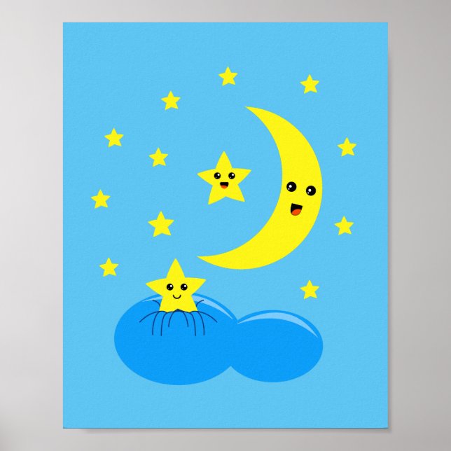 Poster Estrelas bonitas e lua no céu! (Frente)