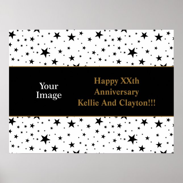 Poster Estrelas brancas/negras com aniversário de mensage (Frente)