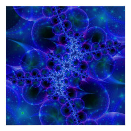 Pôster Estrelas Brilhantes | Arte Fractal Azul e Branca