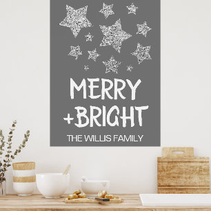 Poster Estrelas Brilhantes de Natal Alegre nome da Famíli