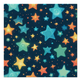 Pôster Estrelas brilhantes fofas em azul