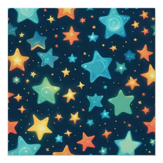 Pôster Estrelas brilhantes fofas em azul (Frente)