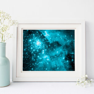 Poster Estrelas Celestiais Sparkly Aqua e Teal