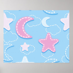 Poster Estrelas de Lua de Pastel, bonitas e adoráveis, nu