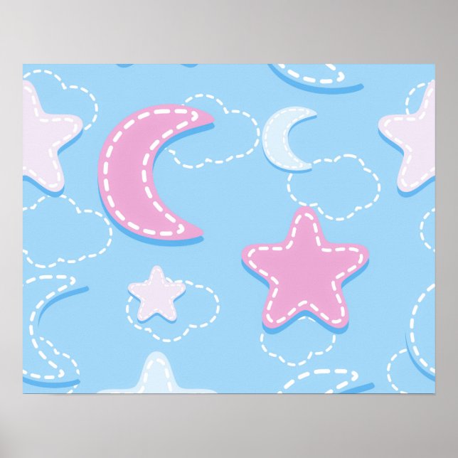 Poster Estrelas de Lua de Pastel, bonitas e adoráveis, nu (Frente)