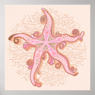 Poster Estrelas-do-mar e Coral Rosa Pastel