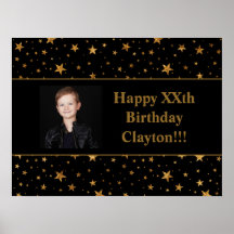 Estrelas Douradas com Foto de Mensagem no Aniversá