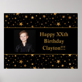 Poster Estrelas Douradas com Foto de Mensagem no Aniversá