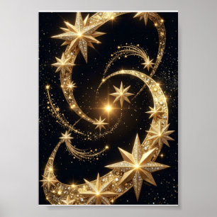 Poster Estrelas Douradas Giram Manta Noturna de Magia Cel