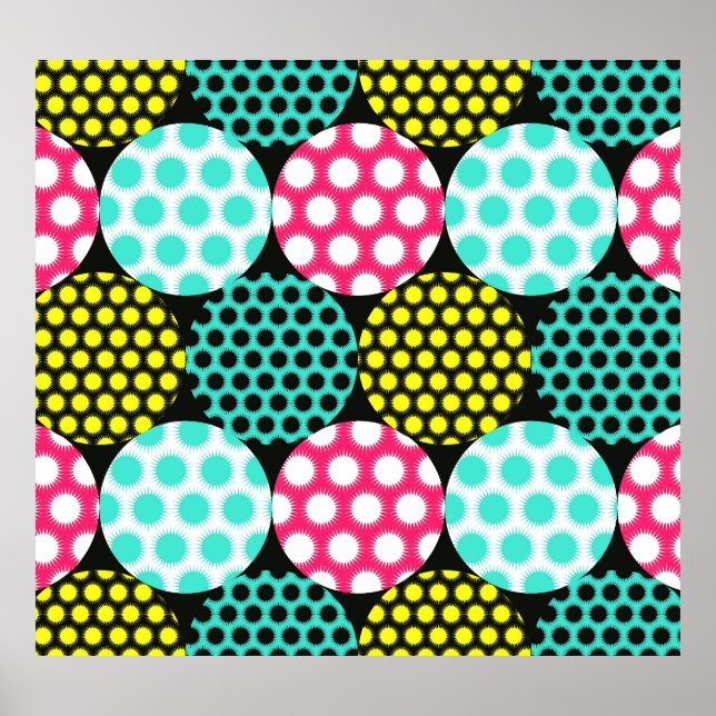Poster Estrelas e círculos, padrão de pop multicor. (Frente)