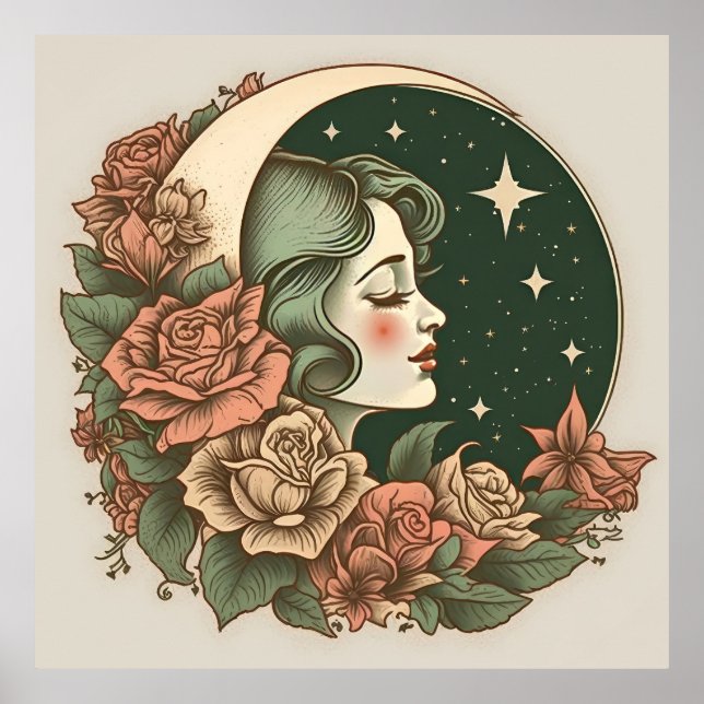 Poster Estrelas e Flores da Lua de Deco da Arte Retroativ (Frente)
