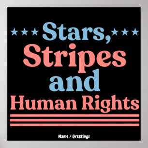 Poster Estrelas Listras e Direitos Humanos Retro Feminist