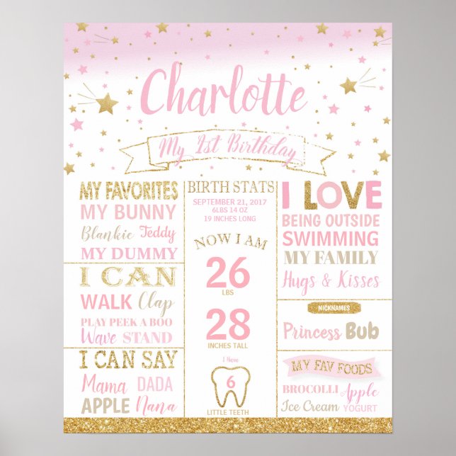 Poster Estrelas que Brilham Primeiro Aniversário Marco de (Frente)