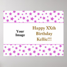 Estrelas Rosa com Foto de Mensagem Aniversário