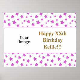 Poster Estrelas Rosa com Foto de Mensagem Aniversário