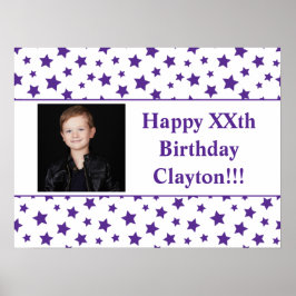 Poster Estrelas Roxas com Foto de Mensagem Aniversário