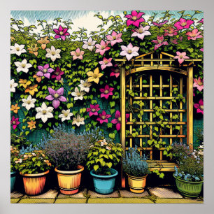 Poster Estrelos exteriores bonito e Potes de plantas